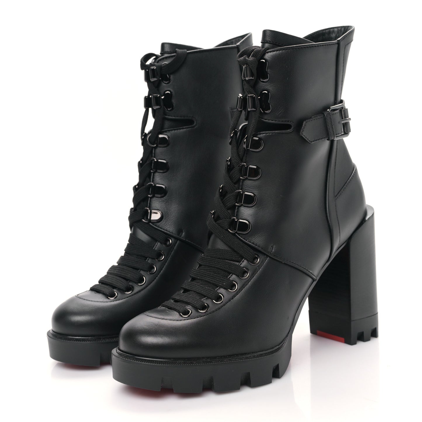 Calfskin Macademia 100 Biker Platform Boots 39.5 Black