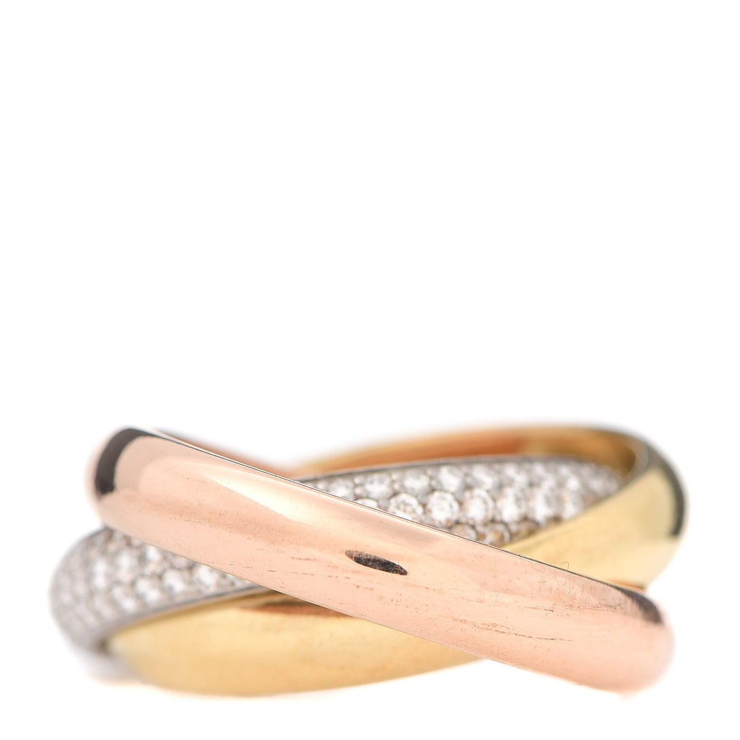 18K White Yellow Pink Gold Diamond Classic Trinity Paved Ring 53 6.25