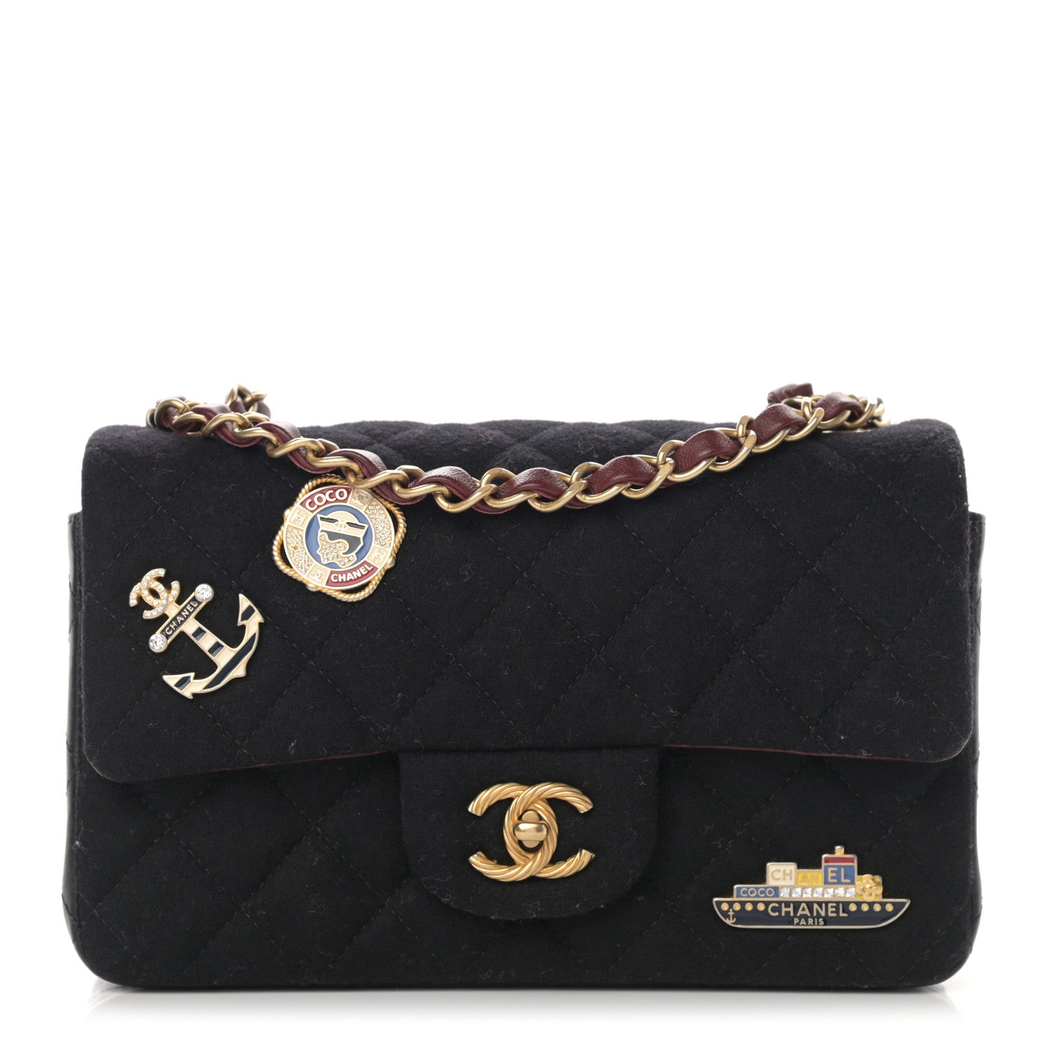 Chanel Felt Quilted Paris-Hamburg Charms Mini Rectangular Flap Dark Navy 1 of 12