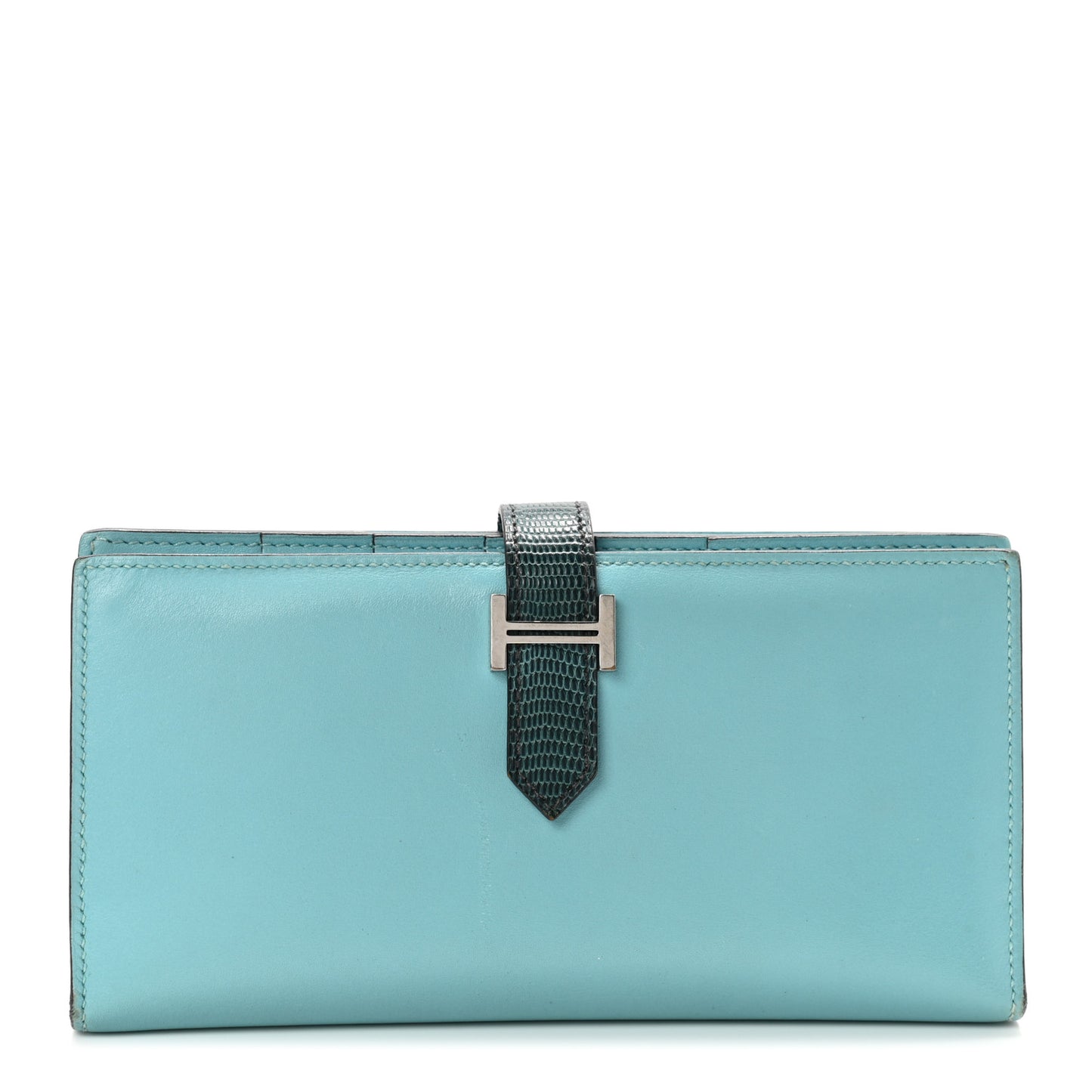 Tadelakt Lizard Bearn Gusset Wallet Bleu Atoll Bleu Petrole