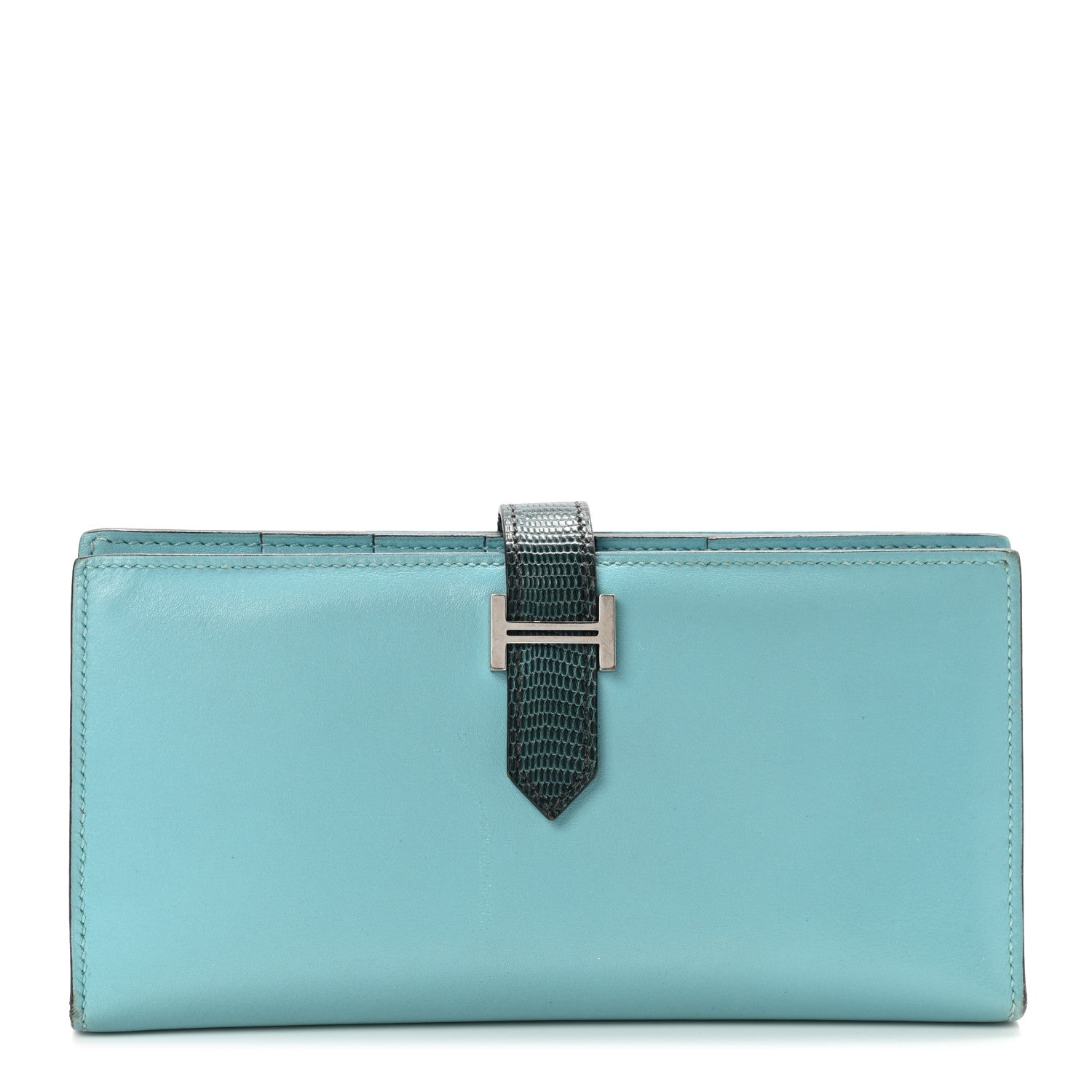 Hermes Tadelakt Lizard Bearn Gusset Wallet Bleu Atoll Bleu Petrole 1 of 6