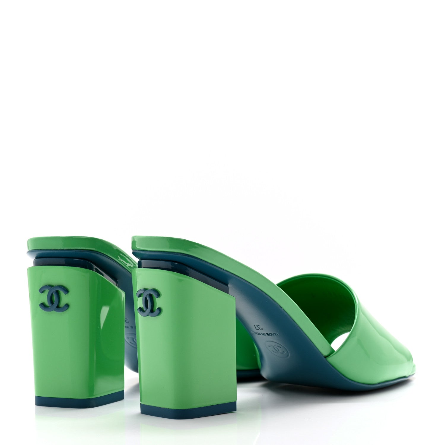 Chanel Patent CC Mules 37 Green Turquoise 4 of 9