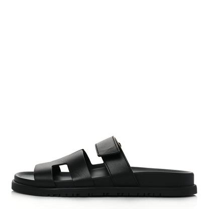 Hermes Calfskin Womens Chypre Sandals 38 Black 1 of 9