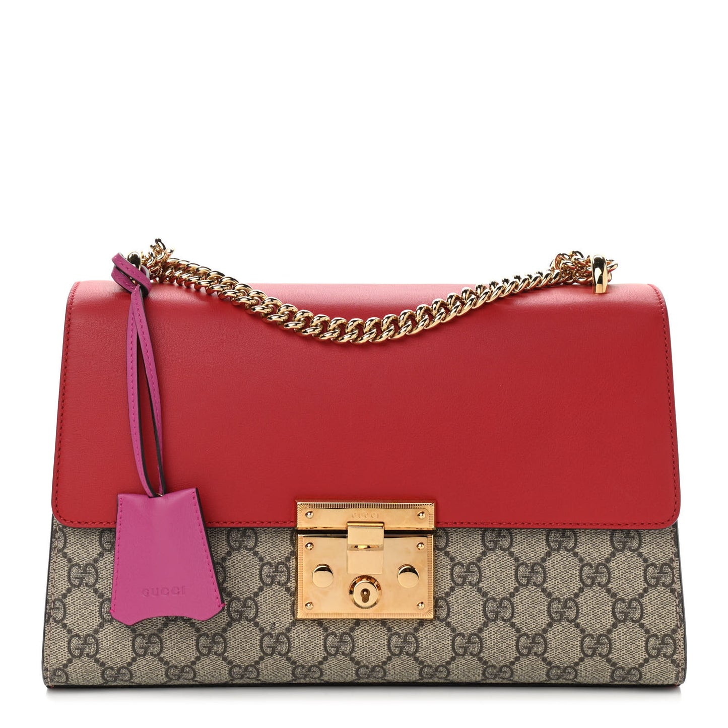 GG Supreme Monogram Calfskin Medium Padlock Shoulder Bag Beige Hibiscus Red New Rosette