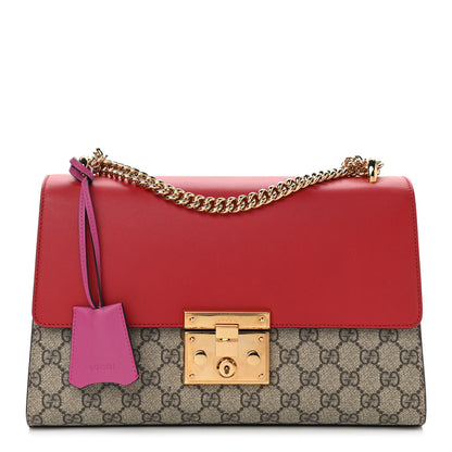 Gucci GG Supreme Monogram Calfskin Medium Padlock Shoulder Bag Beige Hibiscus Red New Rosette 1 of 10