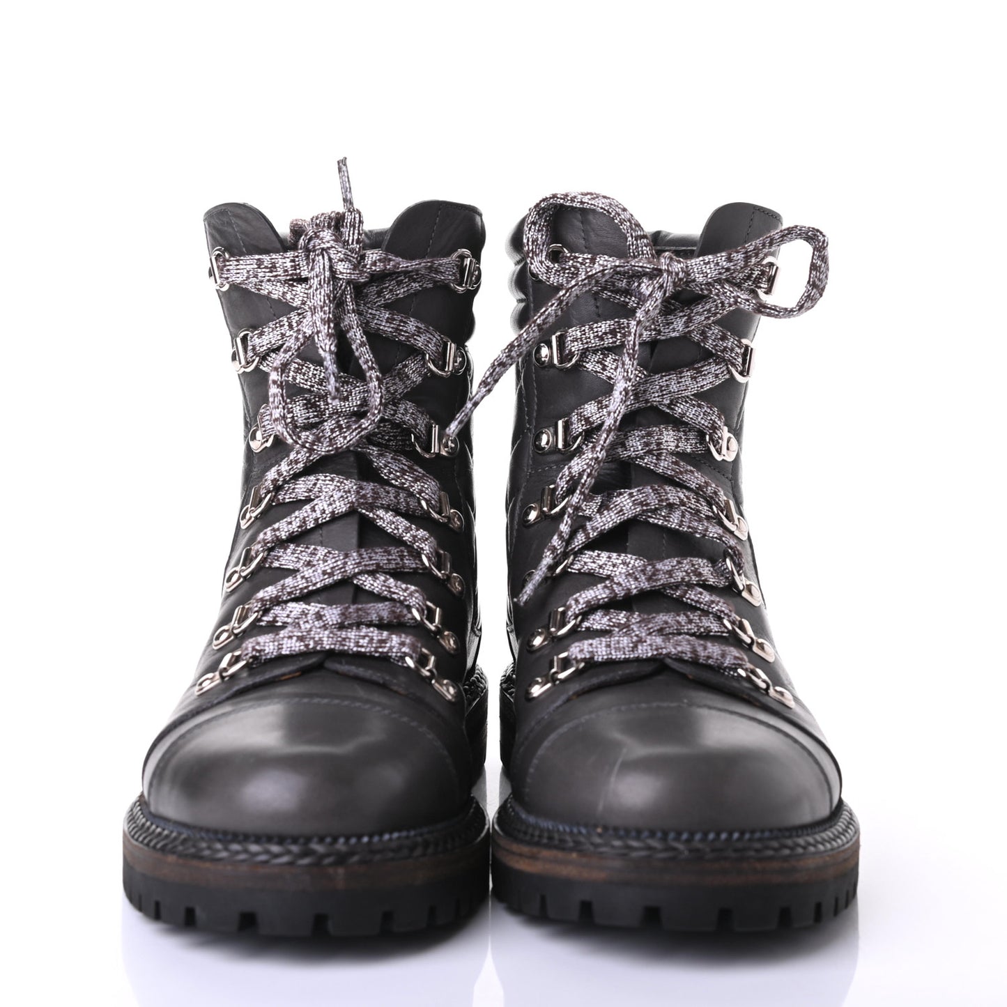 Lambskin Quilted Lace Up Boots 39.5 Grey