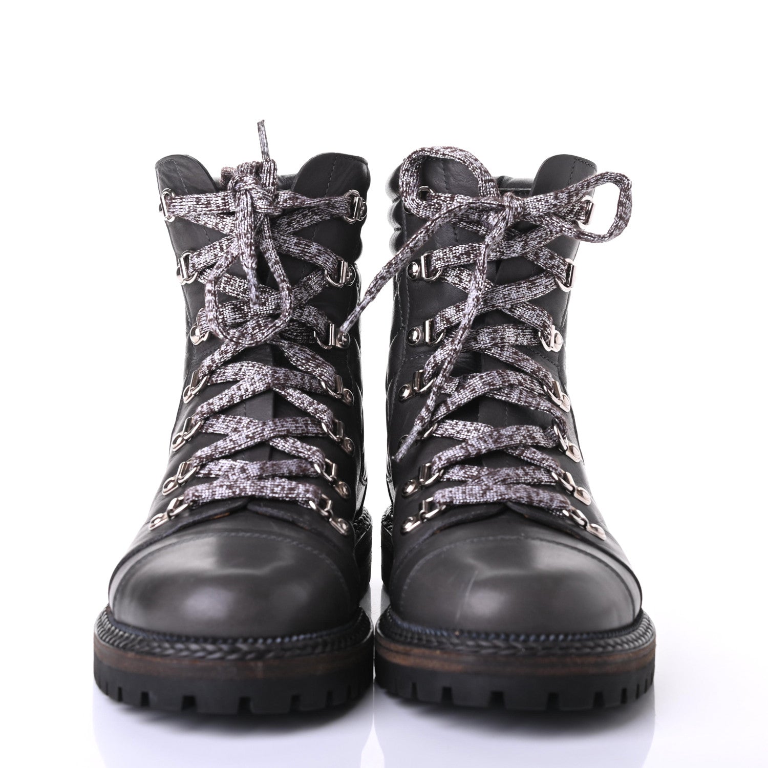 Chanel Lambskin Quilted Lace Up Boots 39.5 Grey 2 of 10