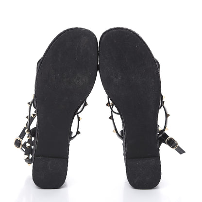 Valentino Garavani Calfskin Rockstud Ankle Strap Torchon Espadrille Caged 25/95mm Wedge Sandals 41 Black 5 of 10