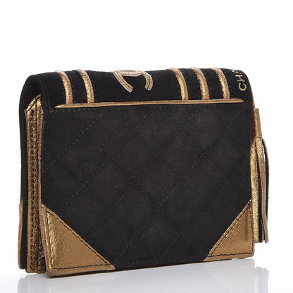 Chanel Suede Quilted Bible Book CC Clutch Black 3 of 8