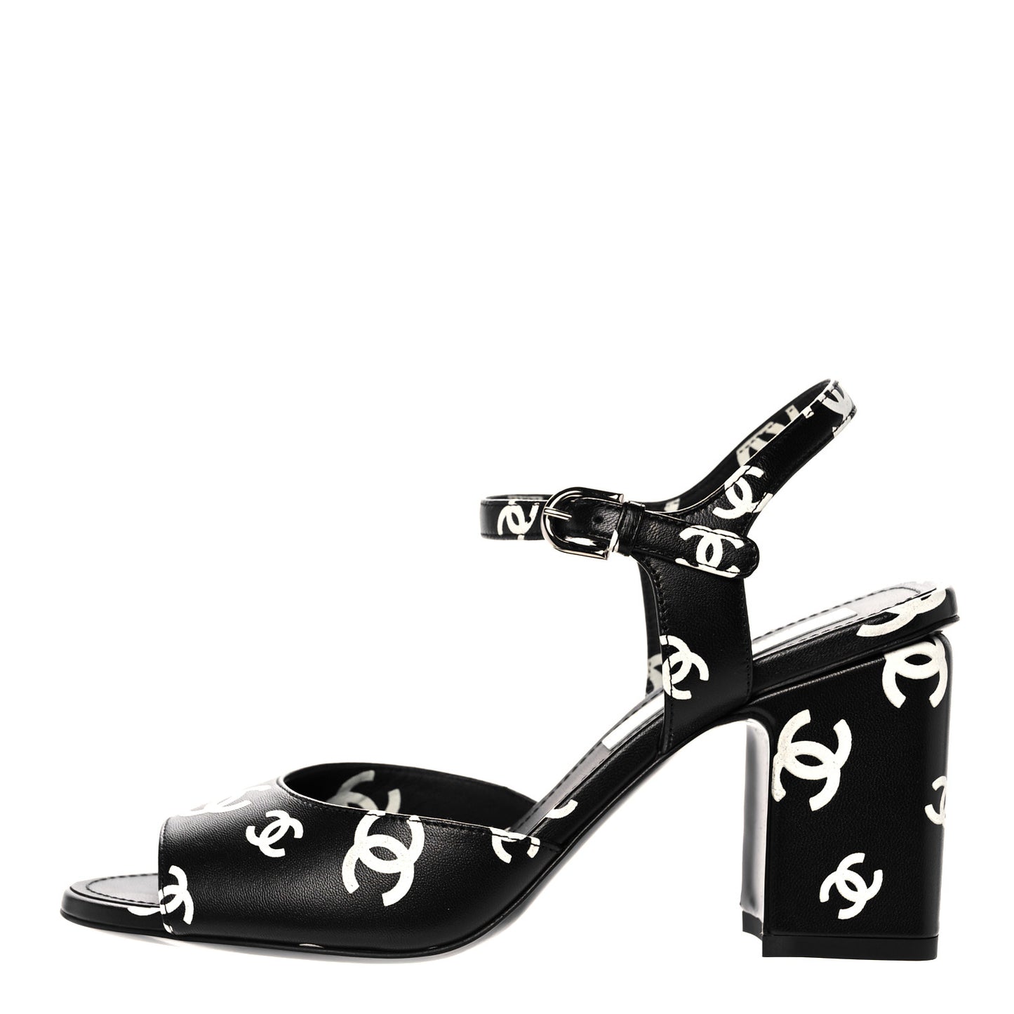 Printed Lambskin CC Sandals 36.5 Black White