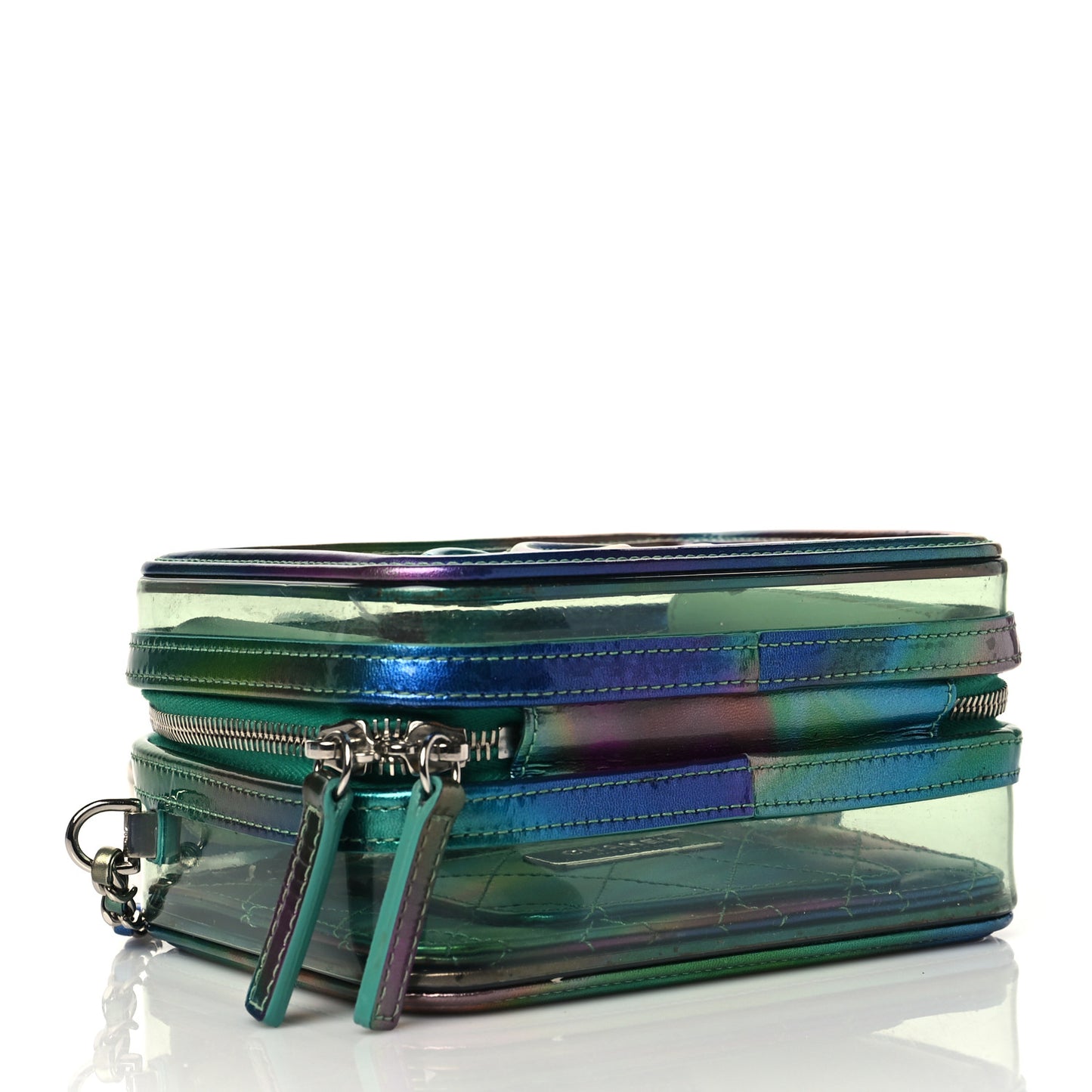 PVC Patent Calfskin Patent Lambskin Small CC Vanity Case Green