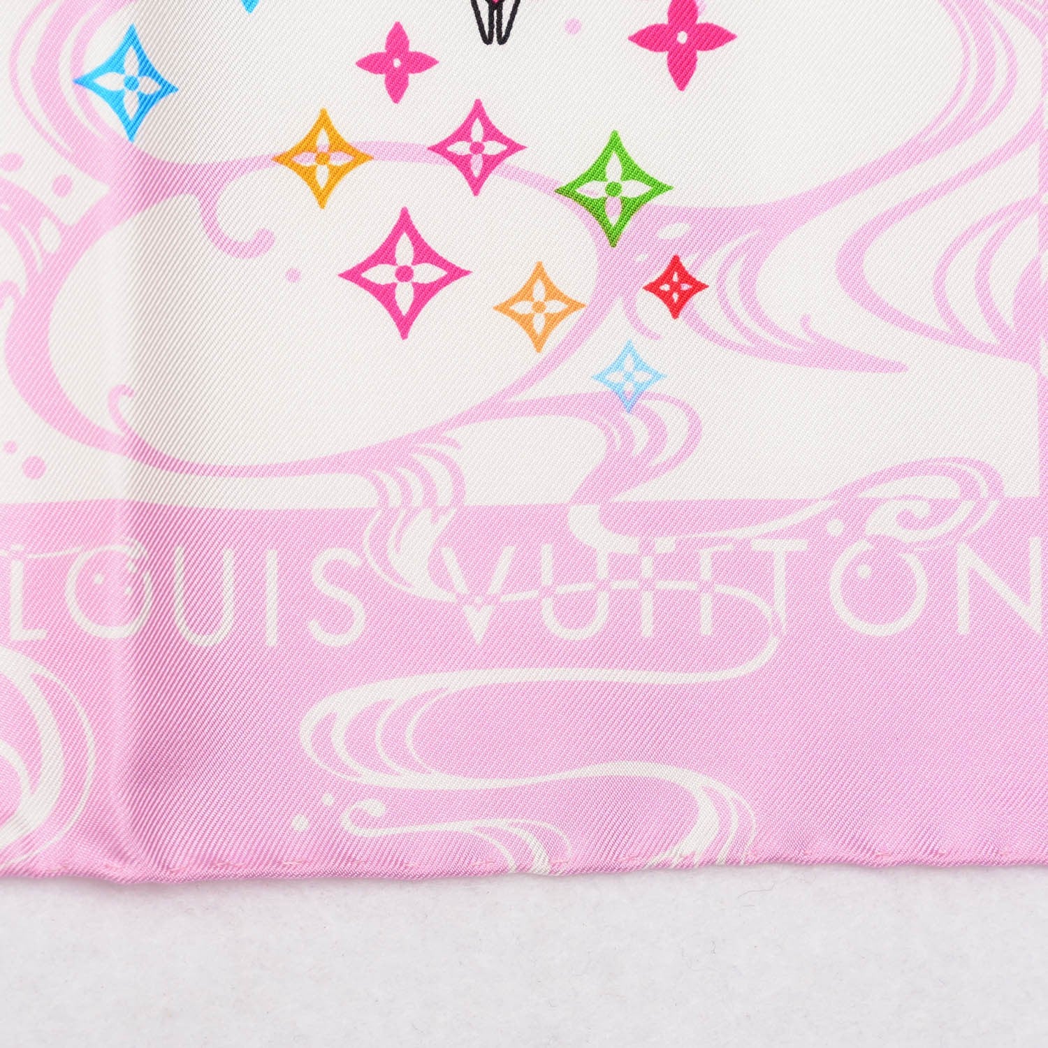 Louis Vuitton Silk Murakami Multicolor Panda Waves Scarf Rose 3 of 4