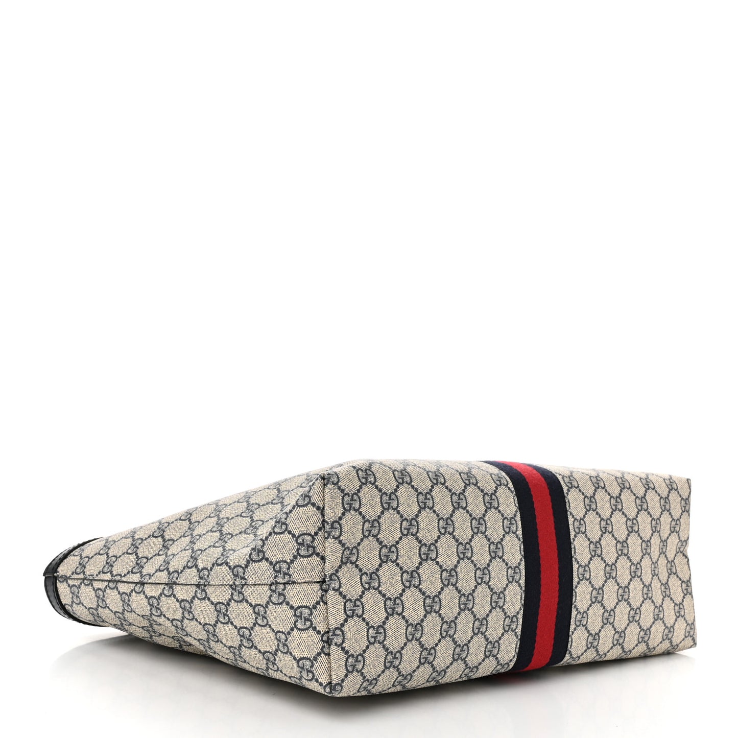 GG Supreme Monogram Textured Calfskin Web Medium Ophidia Shopping Tote Beige Blue
