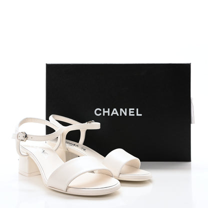 Chanel Lambskin Logo Ankle Strap Sandals 36 White 9 of 9