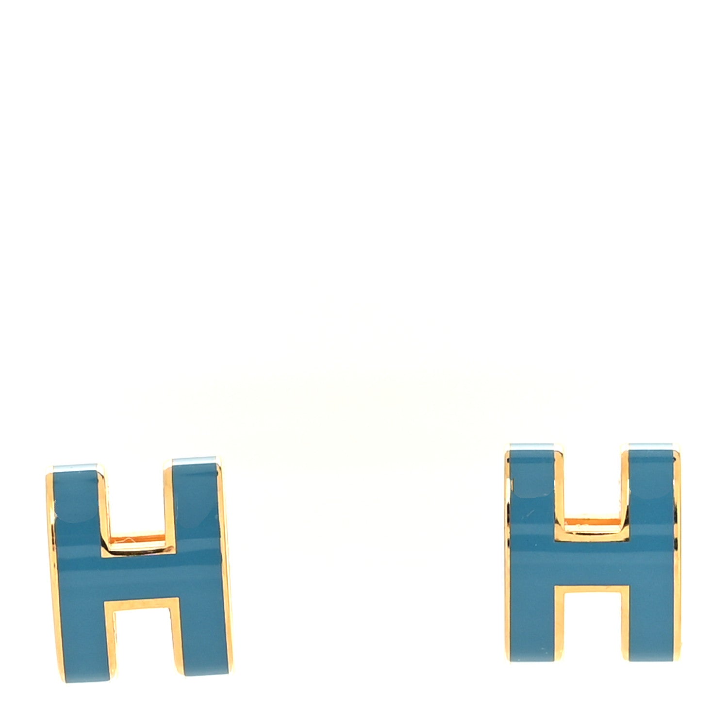 Hermes Gold Lacquered Pop H Earrings Bleu Jean 1 of 5