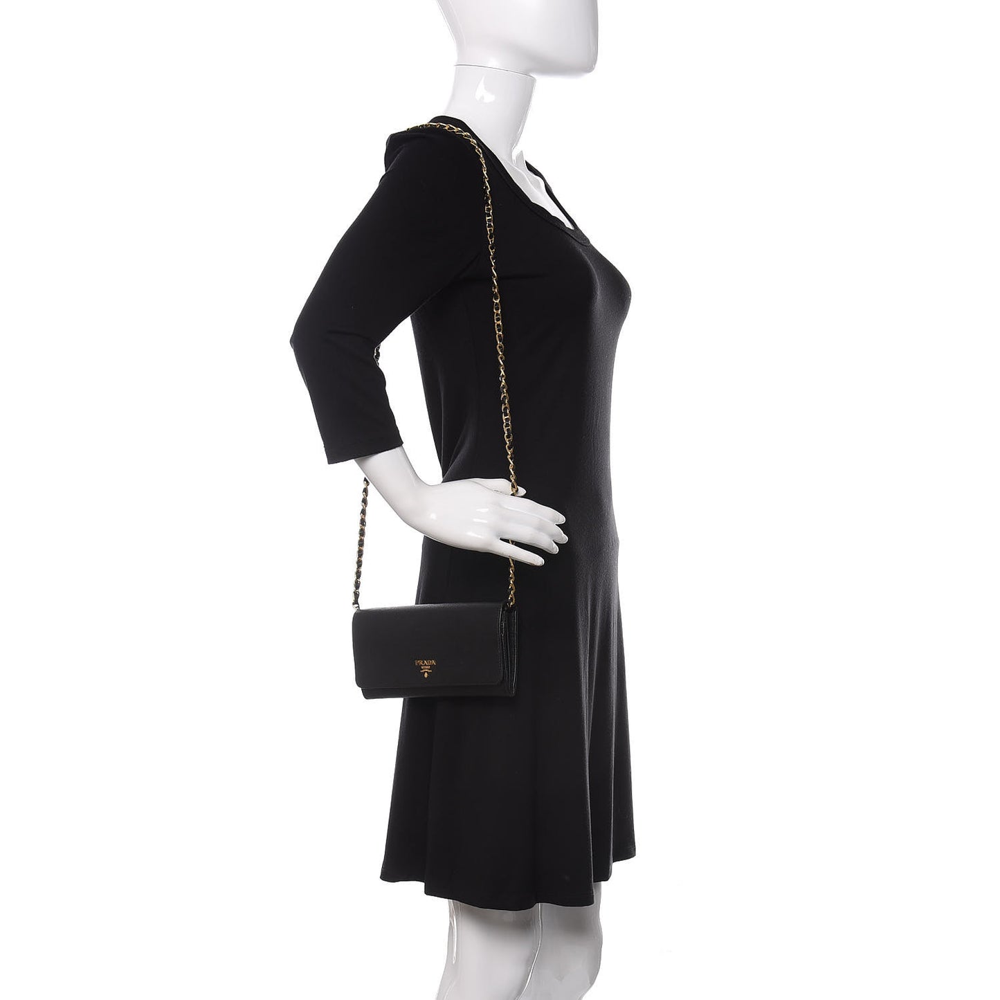 Saffiano Metal Oro Chain Wallet Black