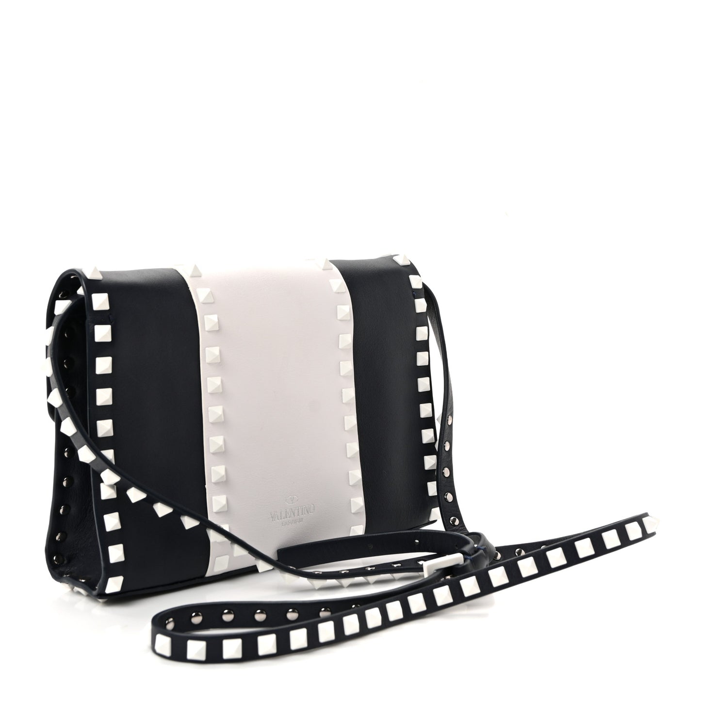 Vitello Colorblock Medium Free Rockstud Flip Lock Crossbody Bag Marine White