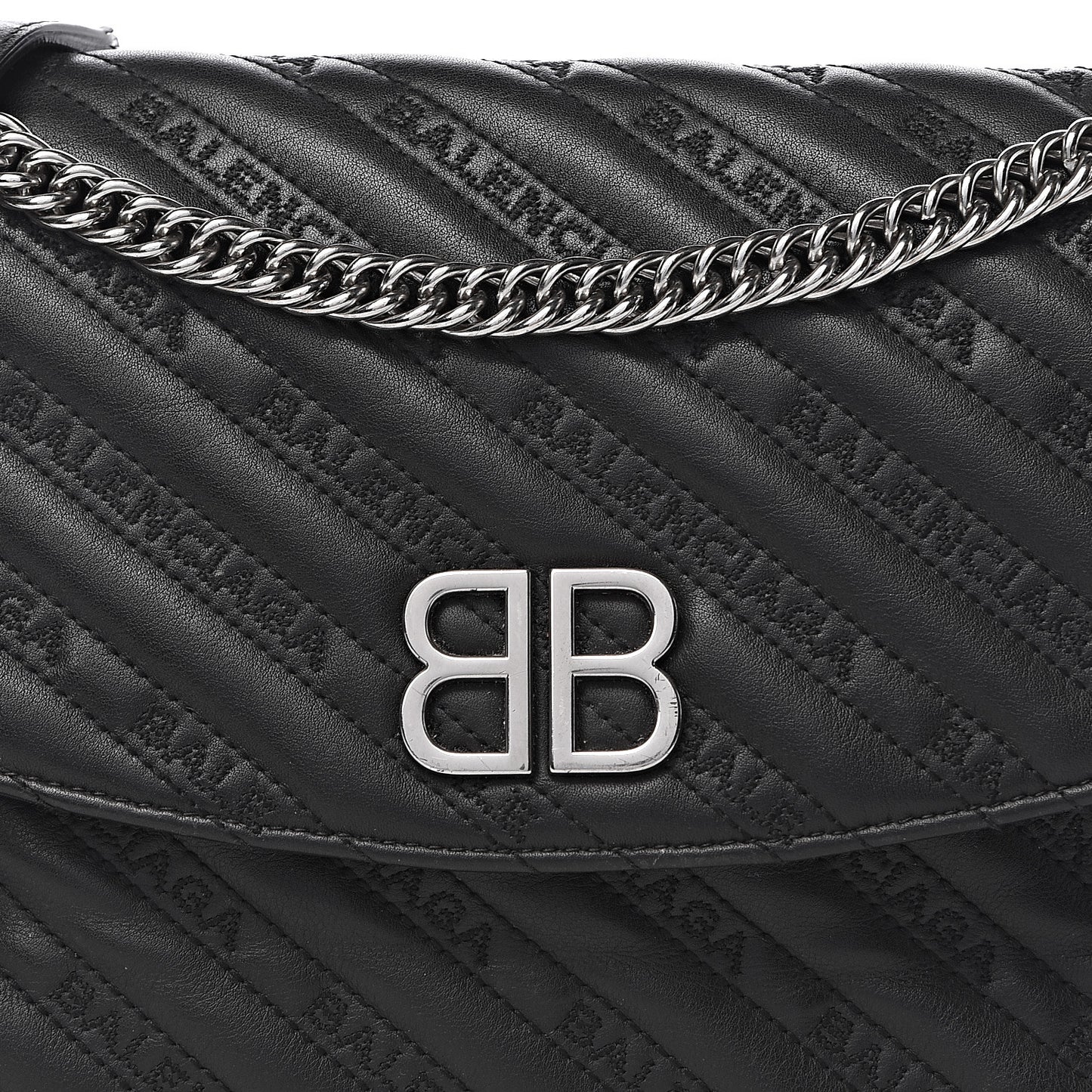 Calfskin Logo Matelasse M BB Chain Shoulder Bag Black