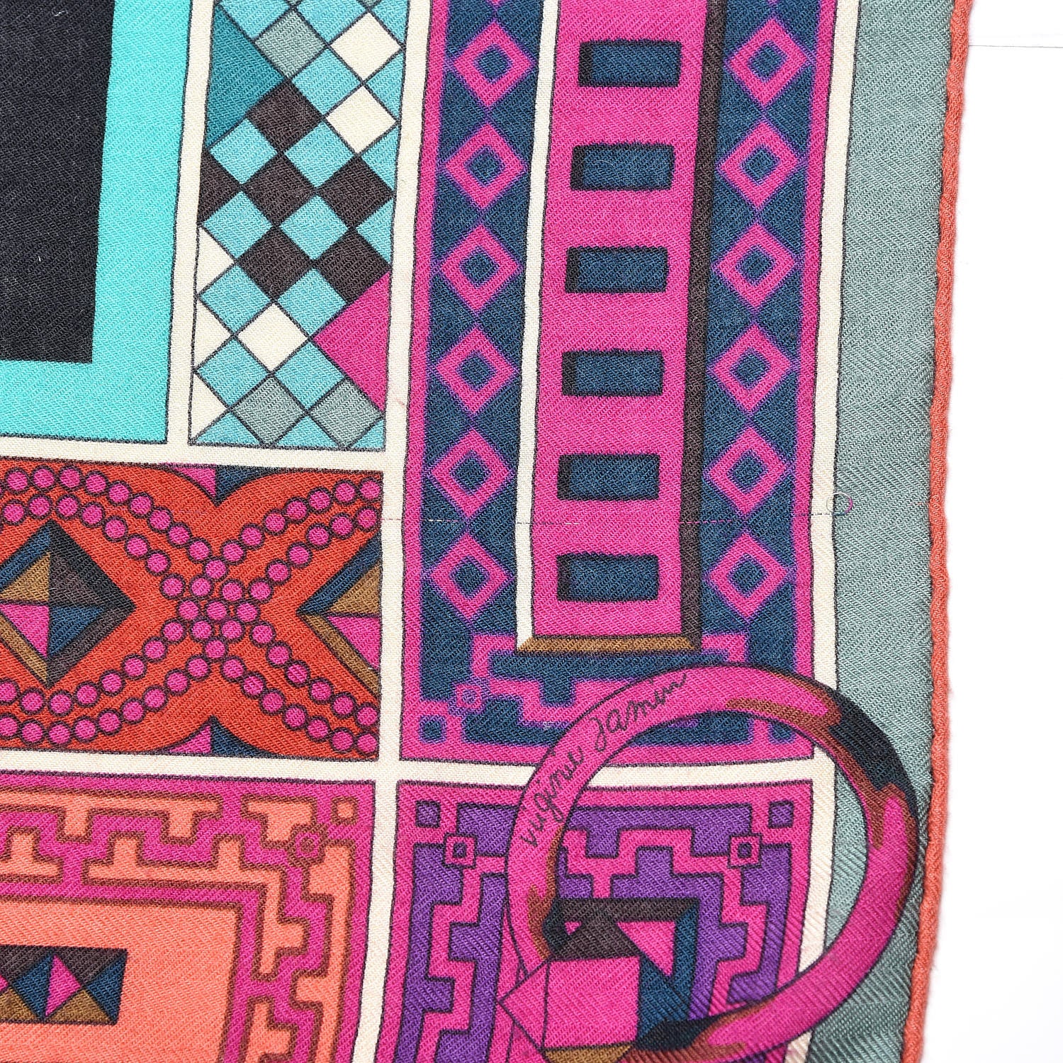 Hermes Cashmere Silk Colliers de Chiens Shawl 140 Black Turquoise Fuchsia 4 of 6