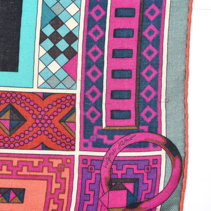 Hermes Cashmere Silk Colliers de Chiens Shawl 140 Black Turquoise Fuchsia 4 of 6