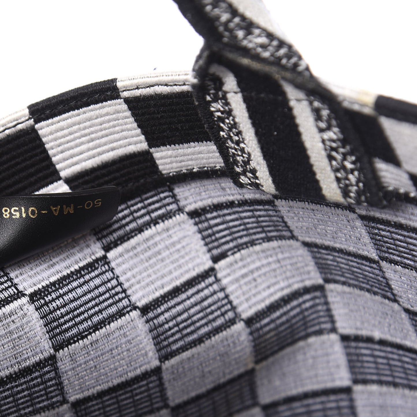 Canvas Embroidered Checkered Book Tote Black White