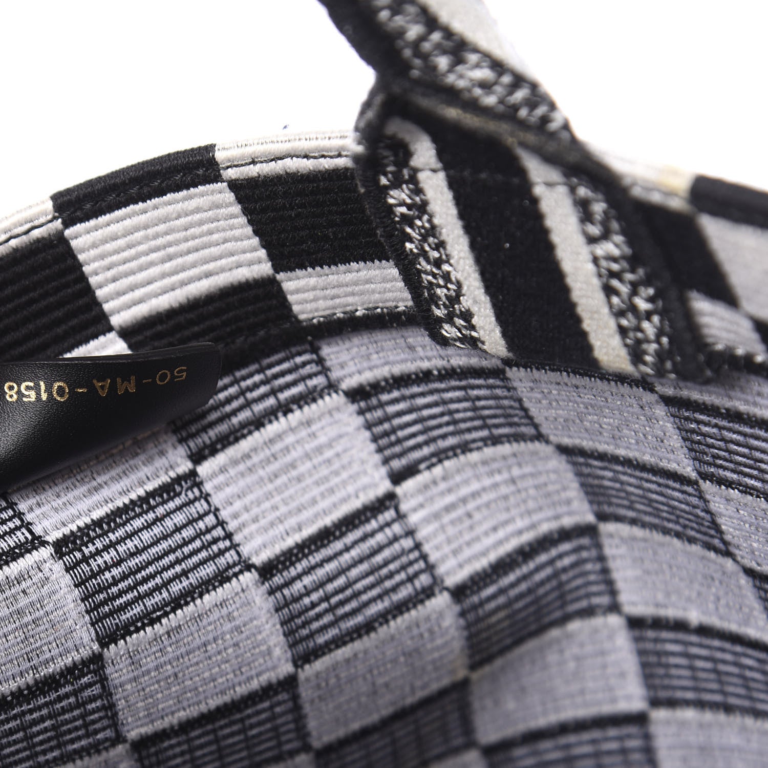 Christian Dior Canvas Embroidered Checkered Book Tote Black White 9 of 11