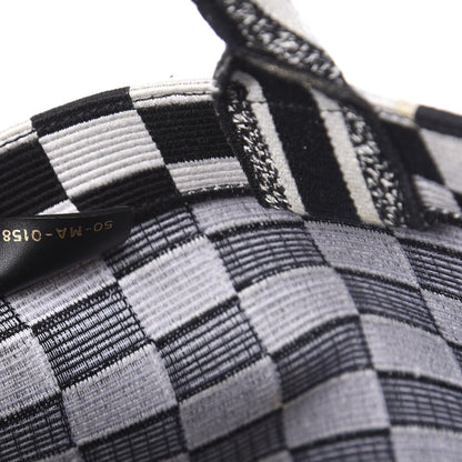 Christian Dior Canvas Embroidered Checkered Book Tote Black White 9 of 11