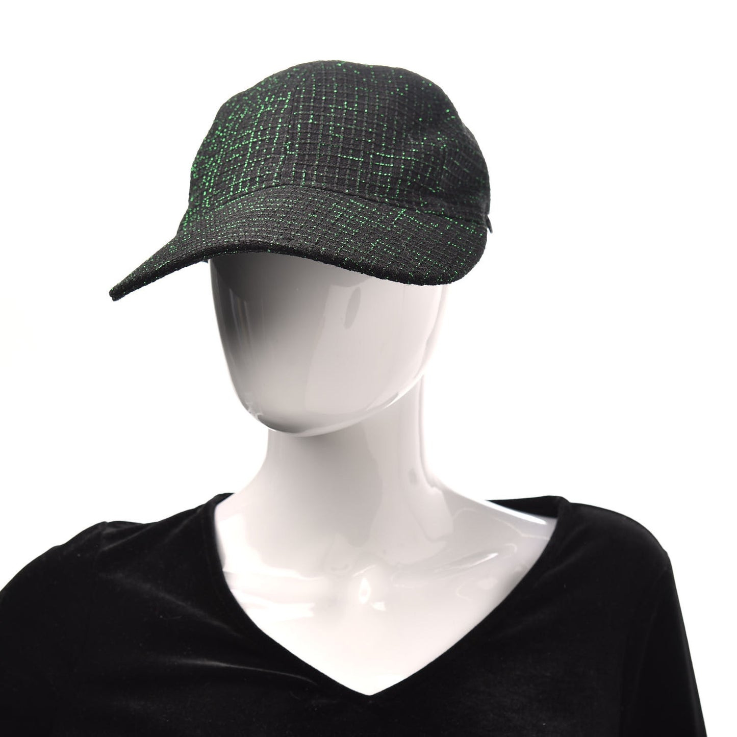 Metallic Tweed Cap Hat M Black Green