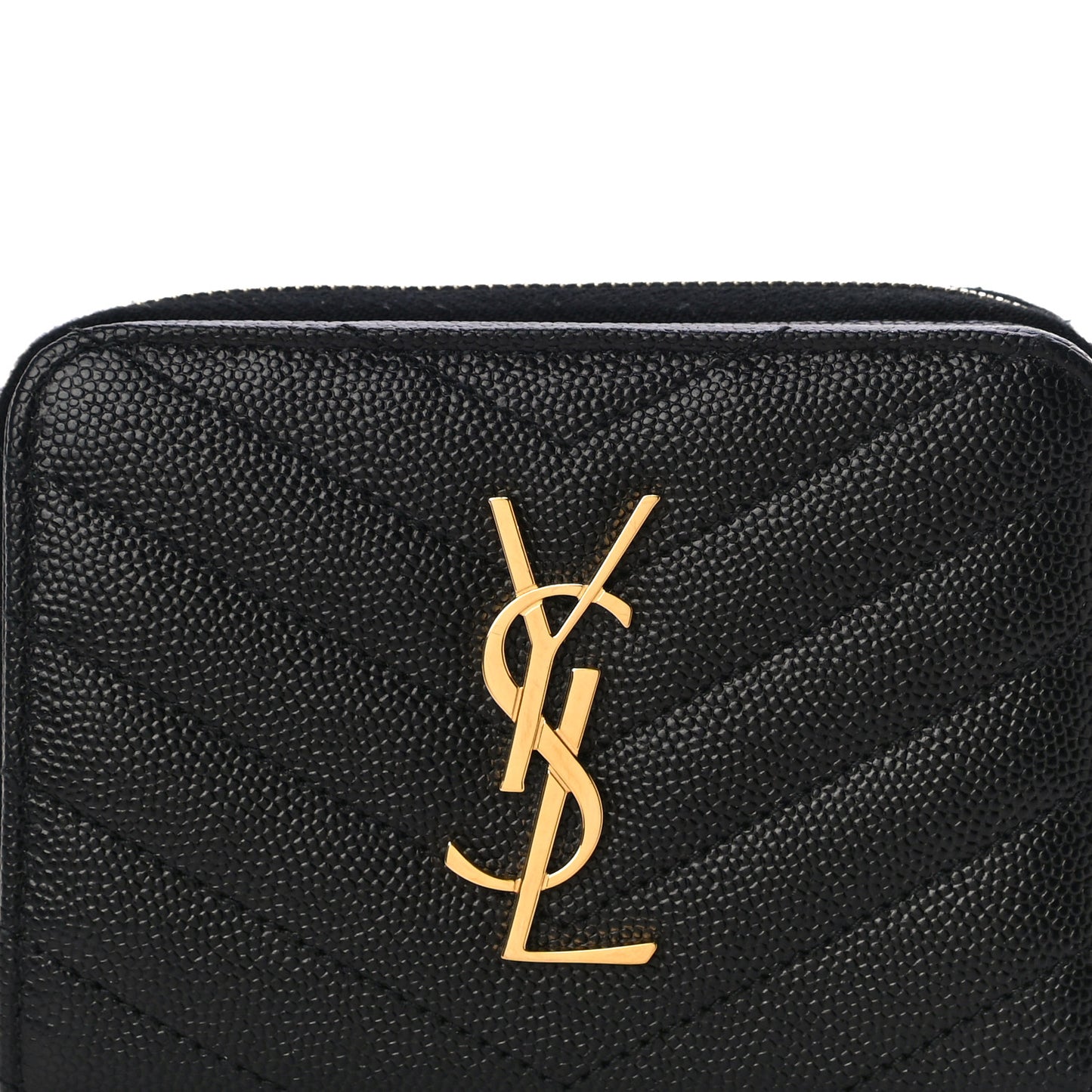 Grain De Poudre Matelasse Chevron Monogram Compact Zip Around Wallet Black