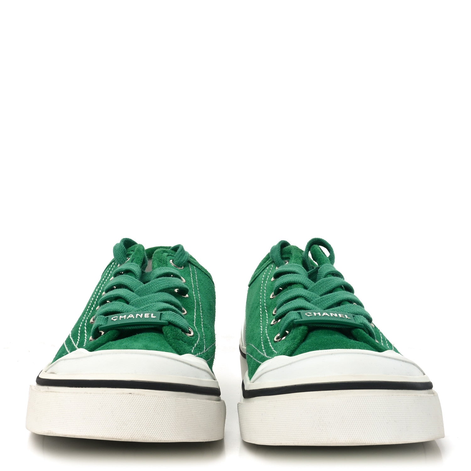 Chanel Suede Calfskin Lace Up Cap Toe Sneakers 39.5 Green 1781303