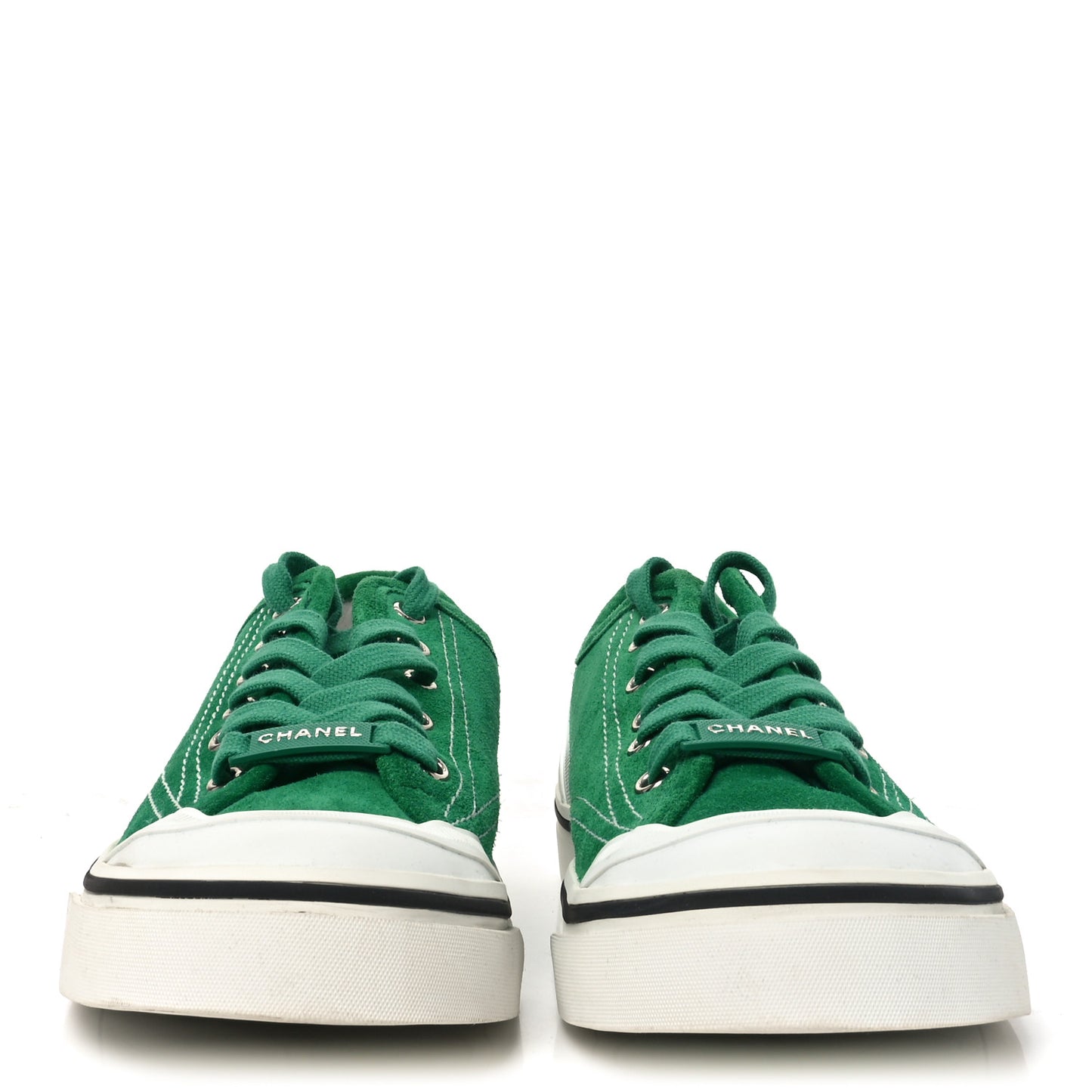 Suede Calfskin Lace Up Cap Toe Sneakers 39.5 Green