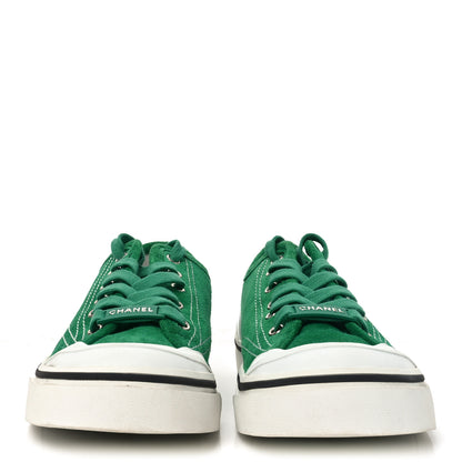 Chanel Suede Calfskin Lace Up Cap Toe Sneakers 39.5 Green 3 of 7