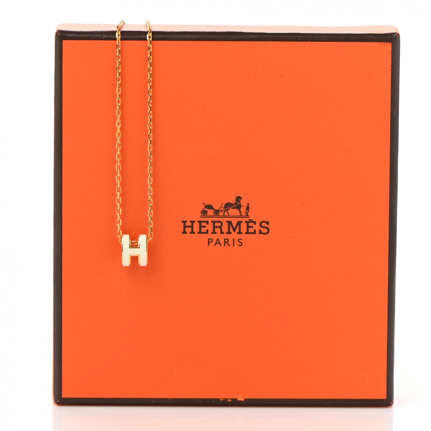 Lacquered Gold Mini Pop H Pendant Necklace White