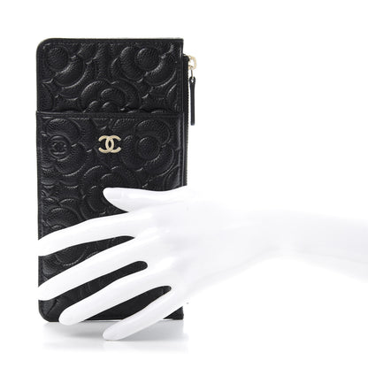 Chanel Caviar Camellia Embossed Classic Flat Wallet Pouch Black 2 of 7