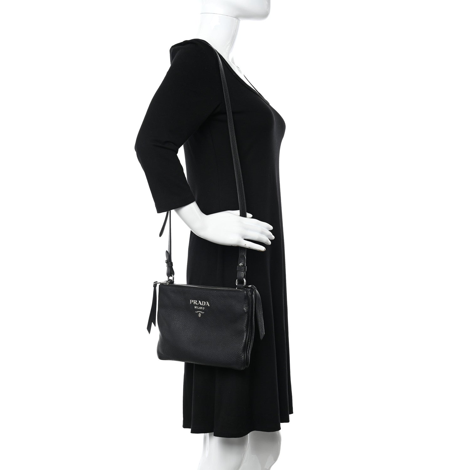 Prada Vitello Daino Double Zip Crossbody Bag Black 3 of 12