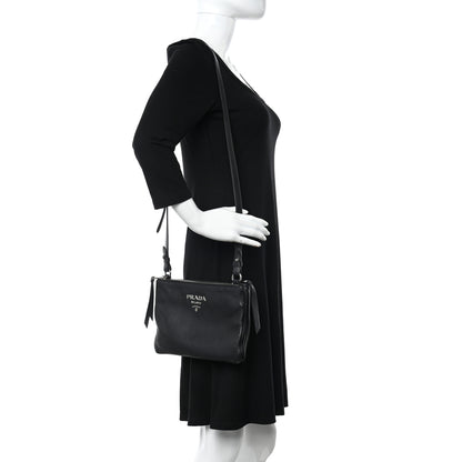 Prada Vitello Daino Double Zip Crossbody Bag Black 3 of 12
