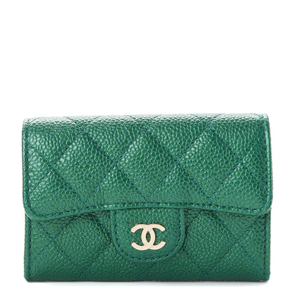 Chanel Metallic Caviar Quilted Card Holder Green 1 of 9