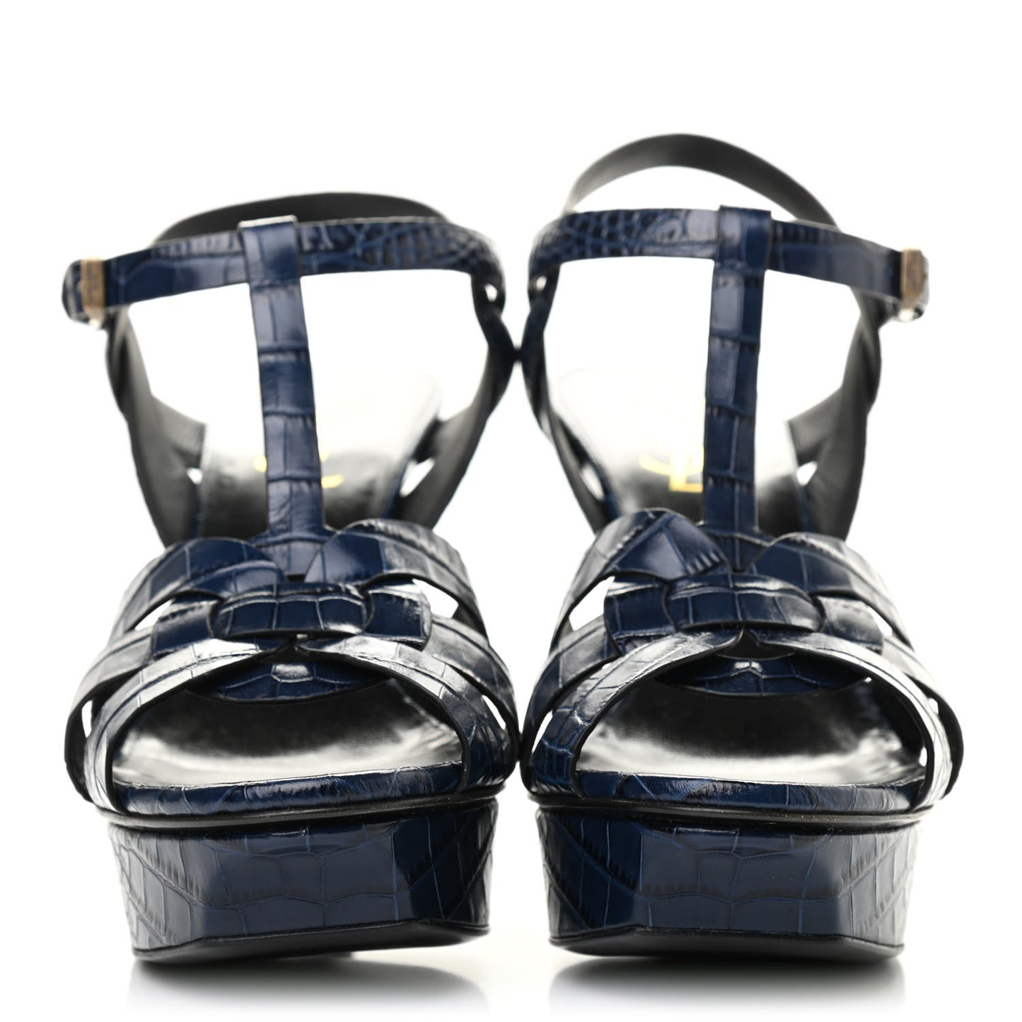 Crocodile Embossed Tribute 75 Platform Sandals 39.5 Navy