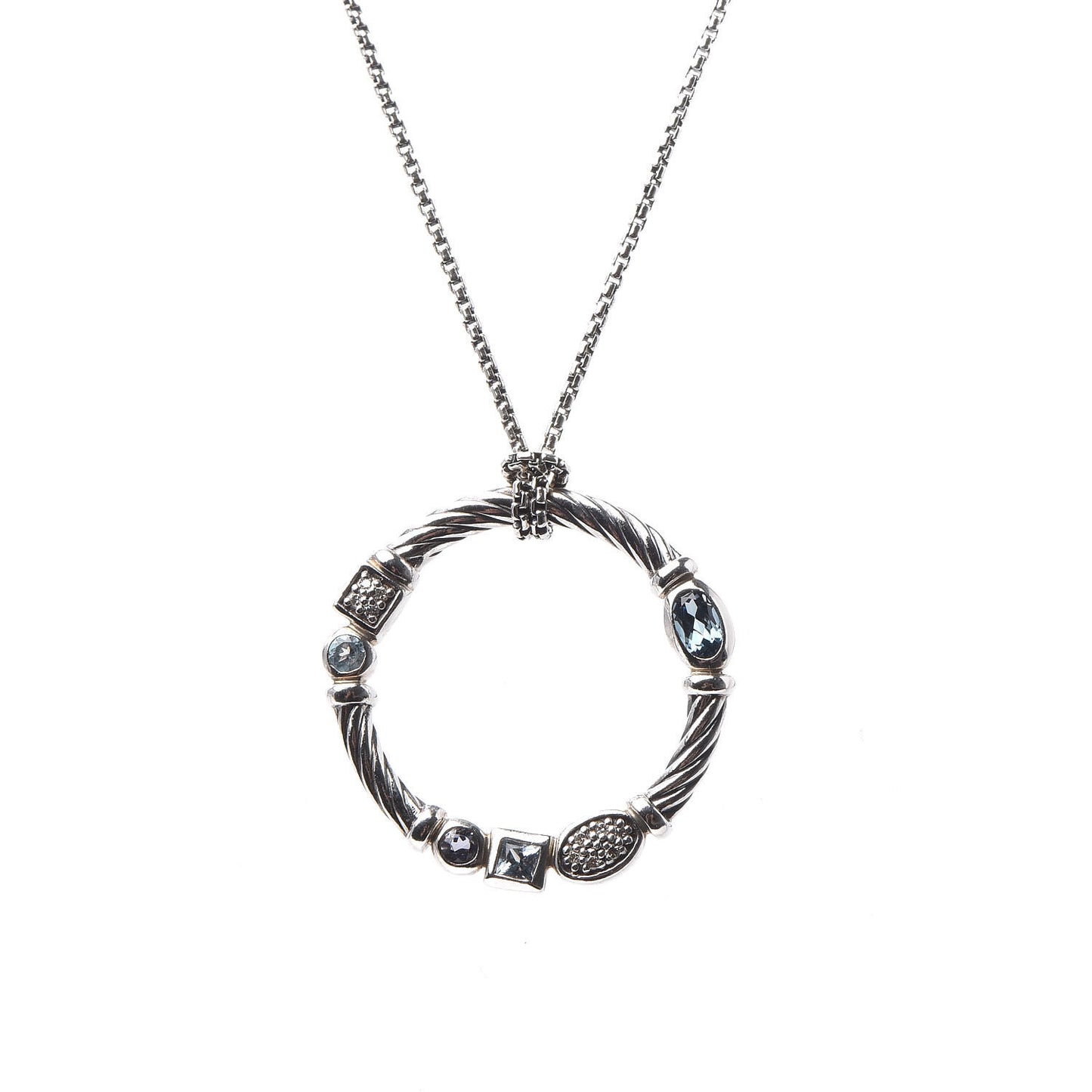 Sterling Silver Diamond Blue Topaz Hampton Blue Topaz Iolite Confetti Pendant Necklace