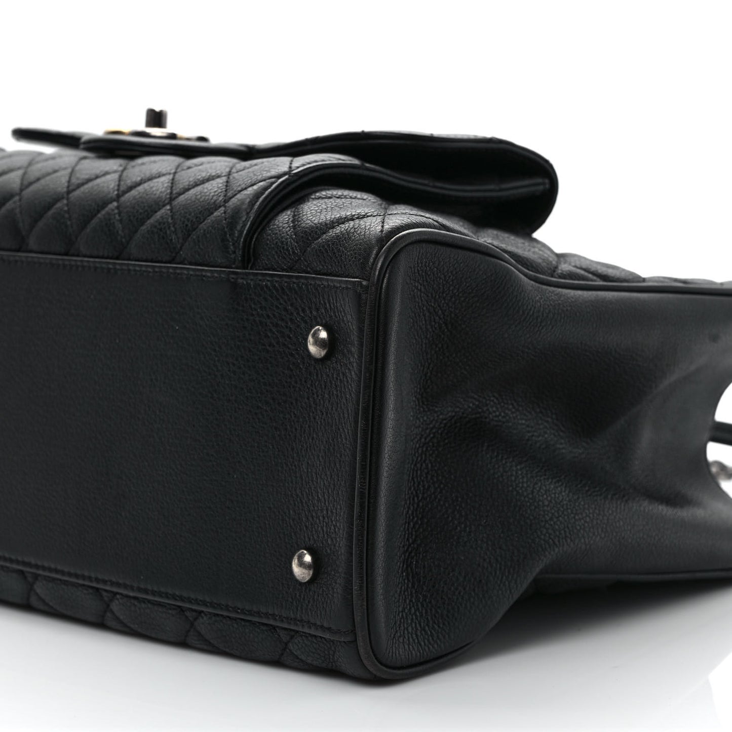 Metallic Grained Calfskin Quilted Large Casual Pocket Tote Black