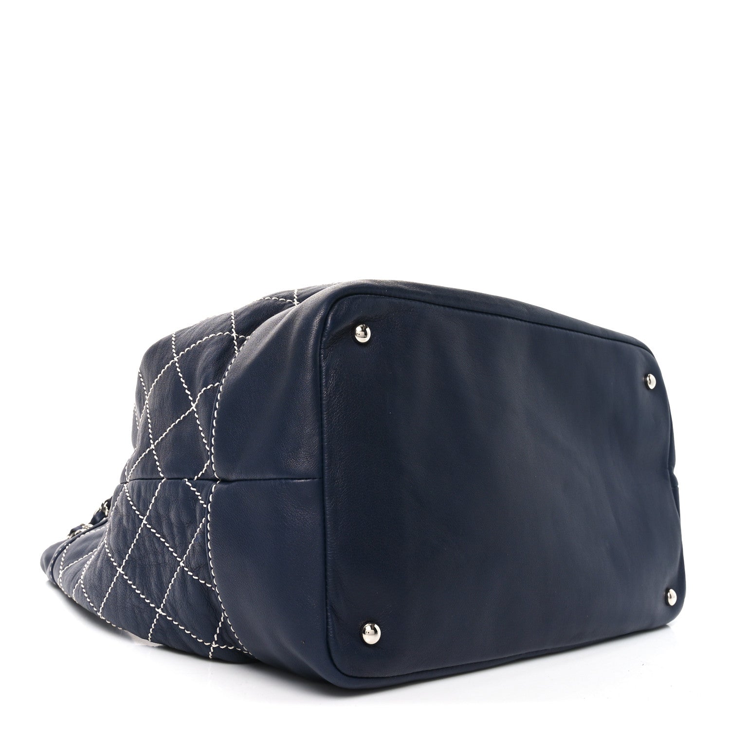 Chanel Calfskin Contrast Stitch Surpique Bucket Bag Navy 4 of 10