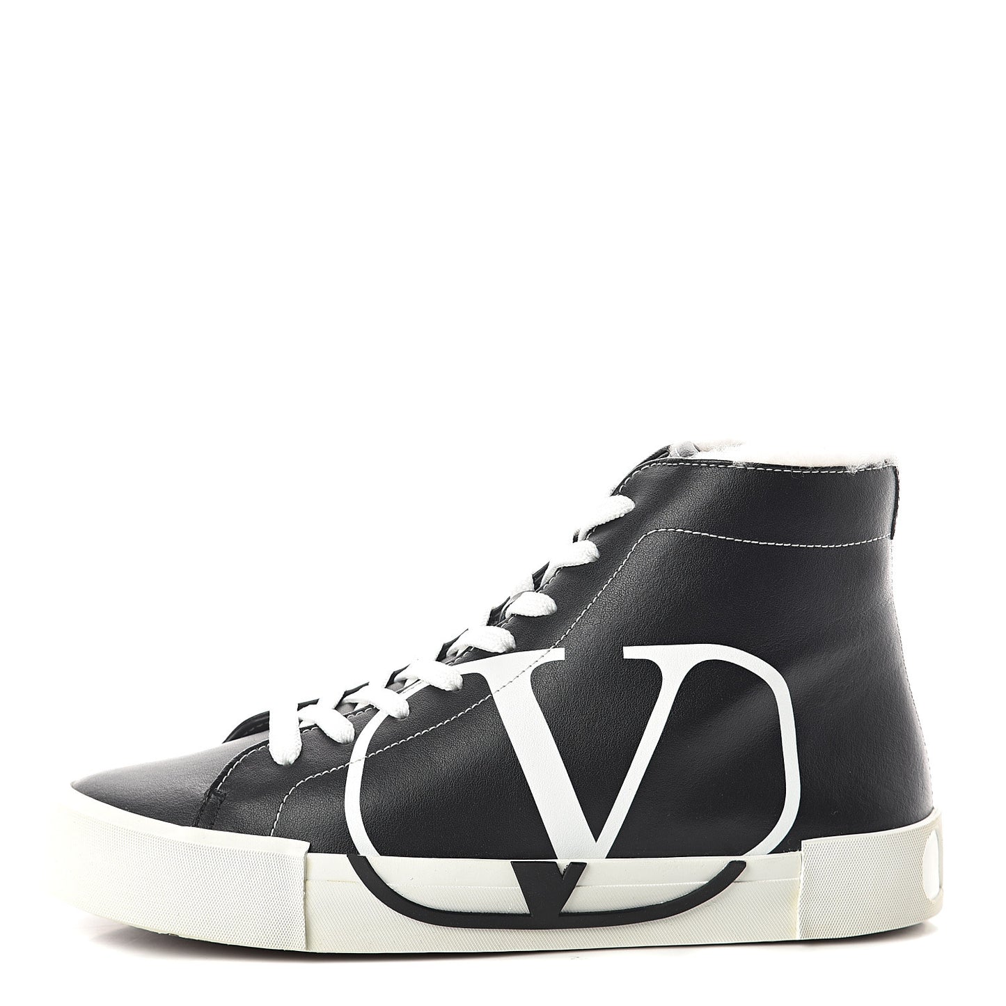 Calfskin Shearling VLTN High Top Sneakers 38.5 Black