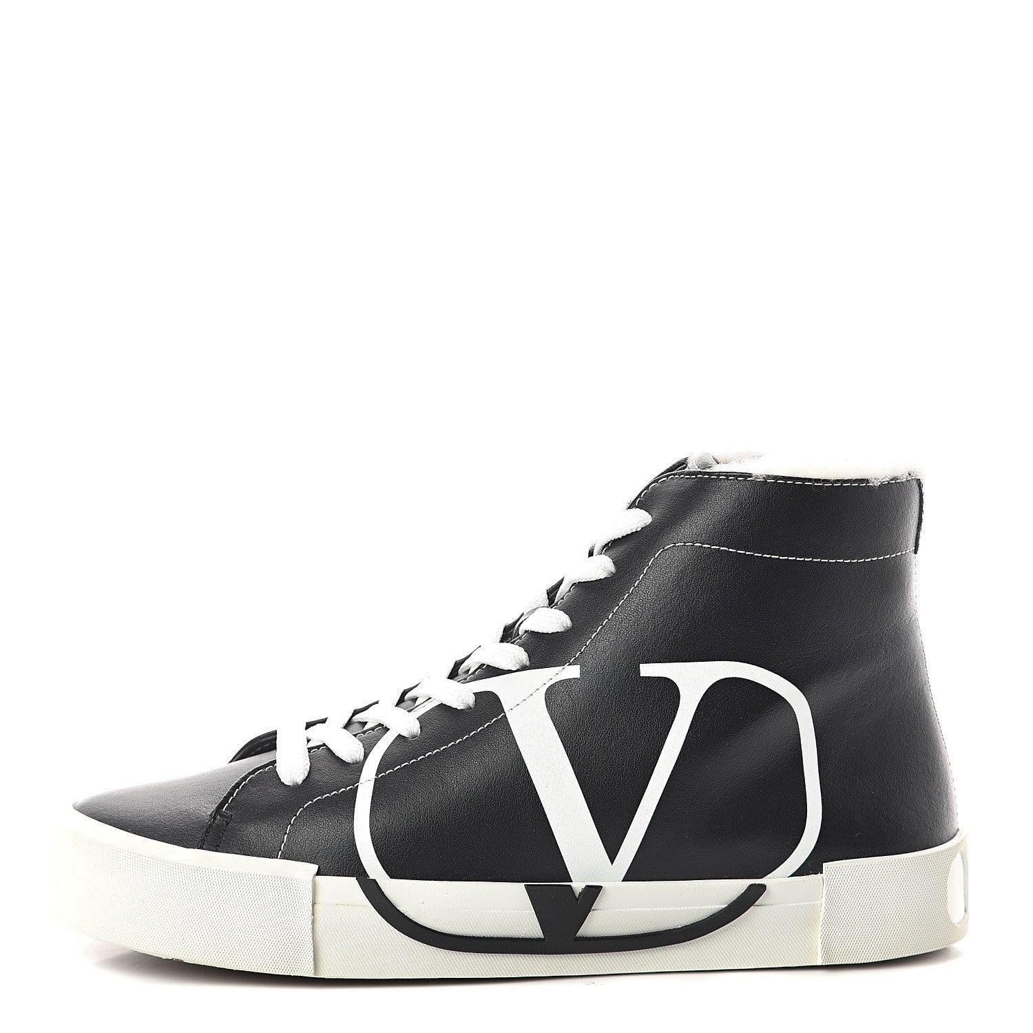 Valentino Garavani Calfskin Shearling VLTN High Top Sneakers 38.5 Black 1 of 6