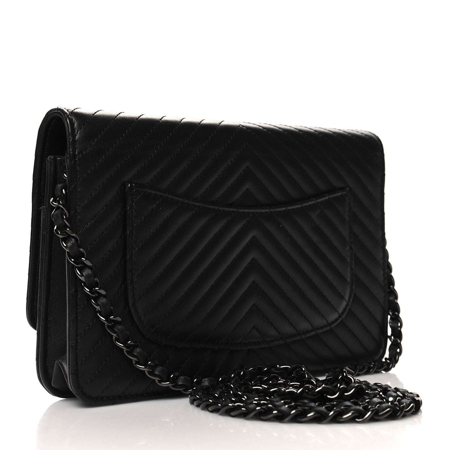 Lambskin Chevron Quilted Wallet On Chain WOC So Black