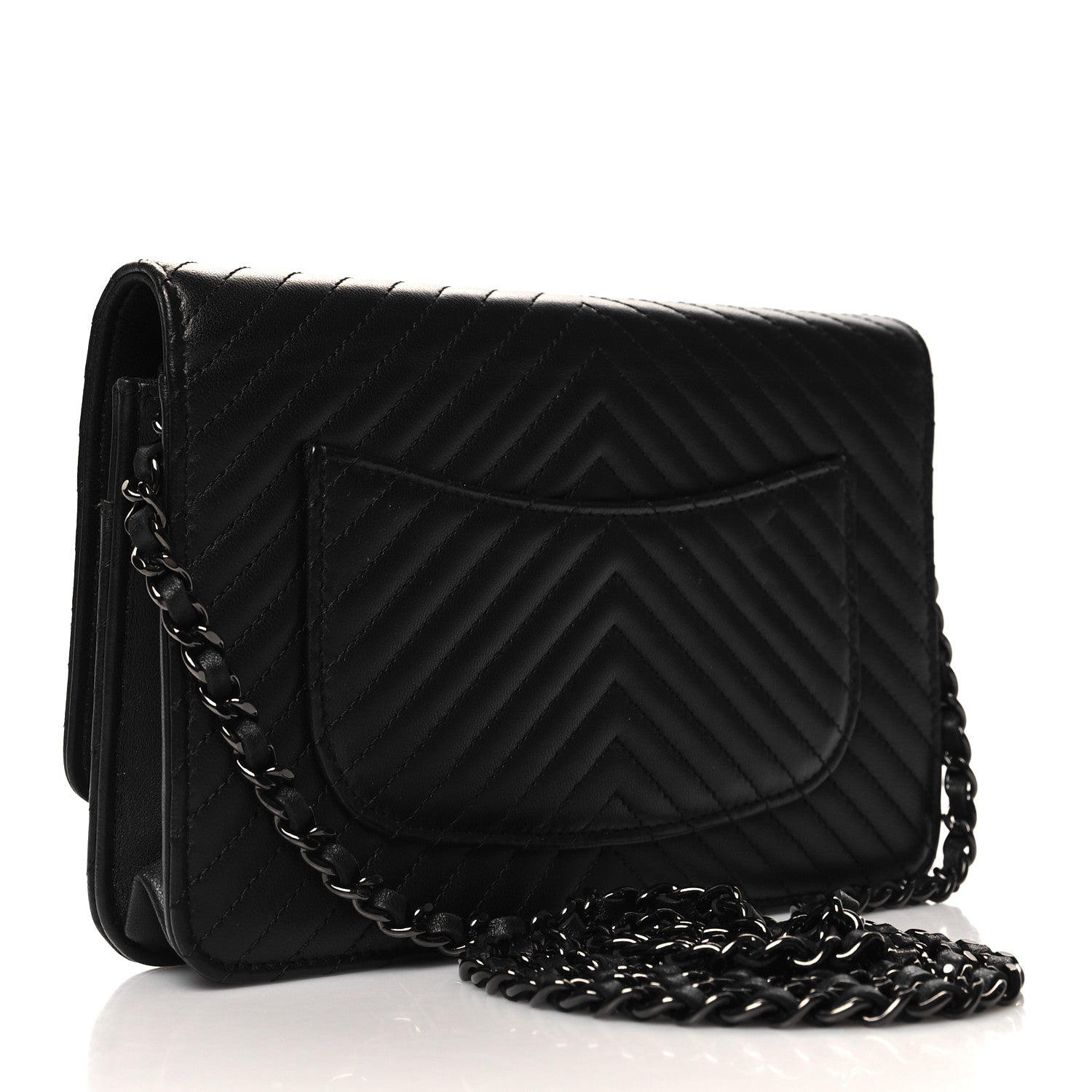 Chanel Lambskin Chevron Quilted Wallet On Chain WOC So Black 3 of 13
