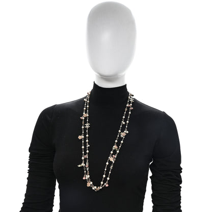 Chanel Pearl Enamel CC Camellia Long Necklace Gold Beige Pink 2 of 4