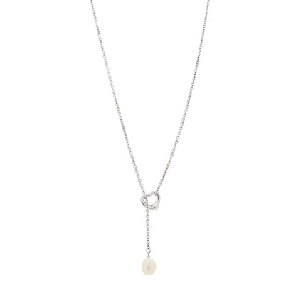 Tiffany Sterling Silver Cultured Pearl 7.5-8mm Elsa Peretti Open Heart Lariat Necklace 1 of 6