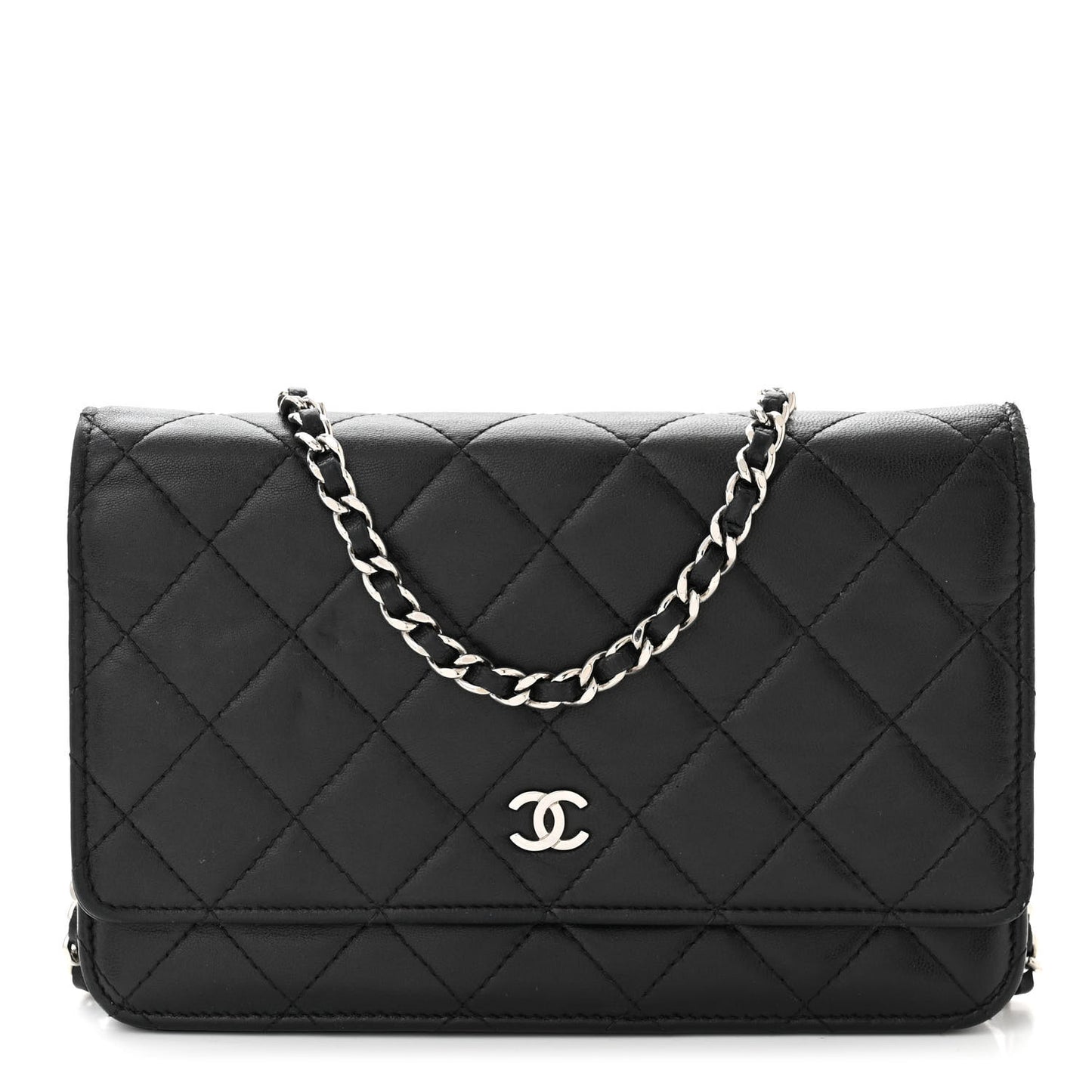 Lambskin Quilted Wallet On Chain WOC Black