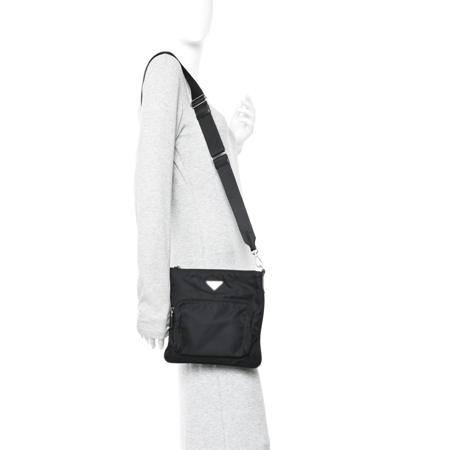 Prada Tessuto Nylon Saffiano Flat Messenger Bag Black 2 of 13