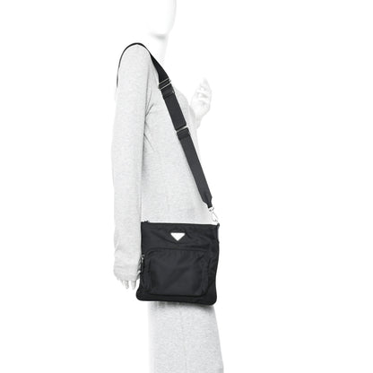Prada Tessuto Nylon Saffiano Flat Messenger Bag Black 2 of 13